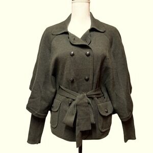 ASO Blair Waldorf Diane Von Furstenberg Abbe Sweater Cape Wool Jacket Green